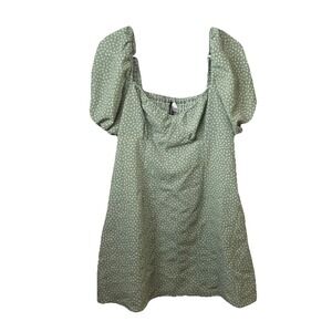 H&M green puff-sleeved crêped mini dress with a white floral print